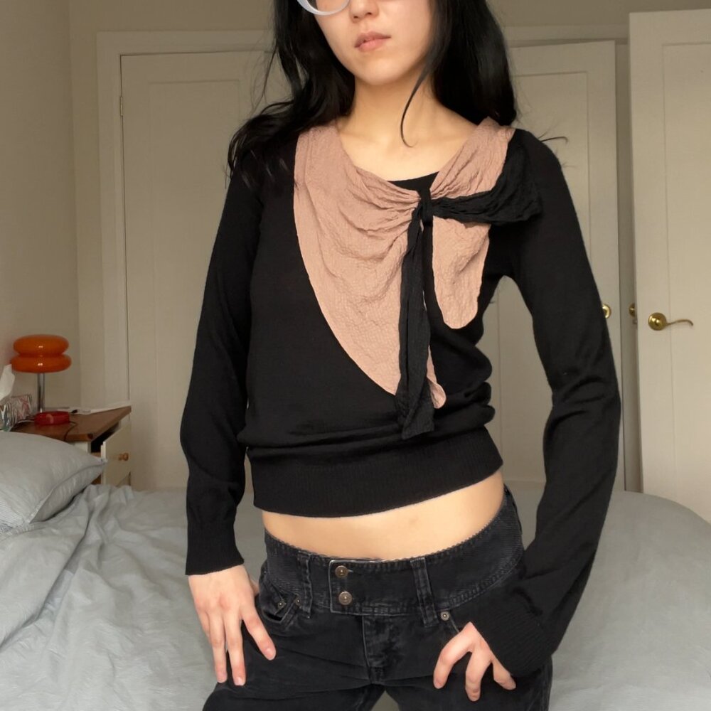 Vintage Neck Drape Detail Knit Sweater